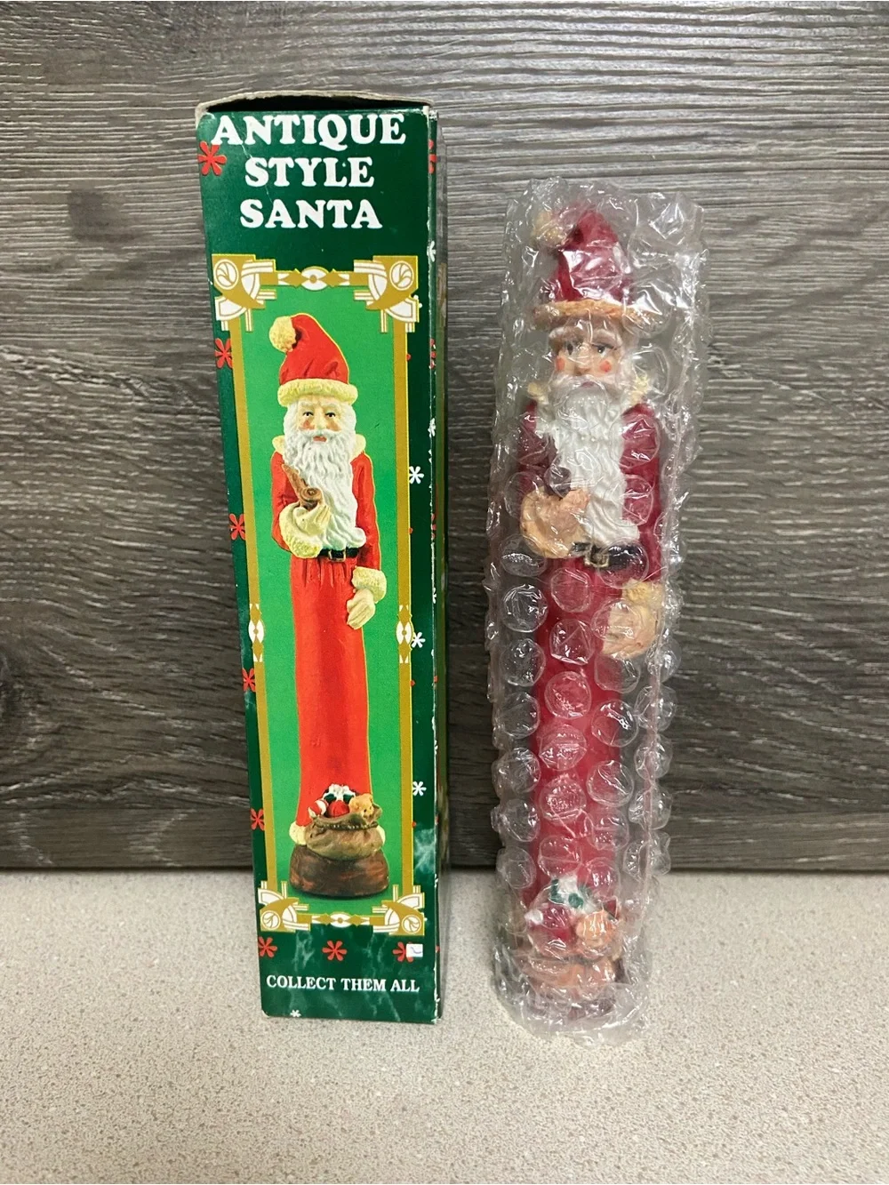 Vintage Santa Claus Figurine Set of 2 Skinny Pencil Tall Red Standing Pair
